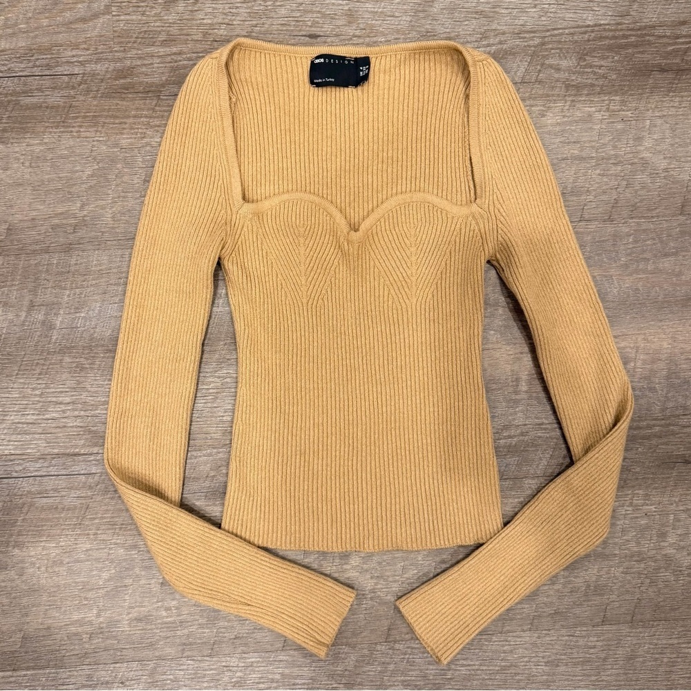ASOS Ribbed Knit Sweetheart Neckline Sweater – Beige – Size US 0 / UK 4 - Picture 2 of 6